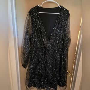 SHEIN Black Glitter Long Sleeve Dress